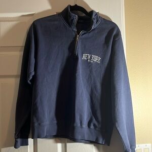 John Galt Brandy Melville | Navy Blue | “NEW YORK USA” Zip up Crew Neck | S